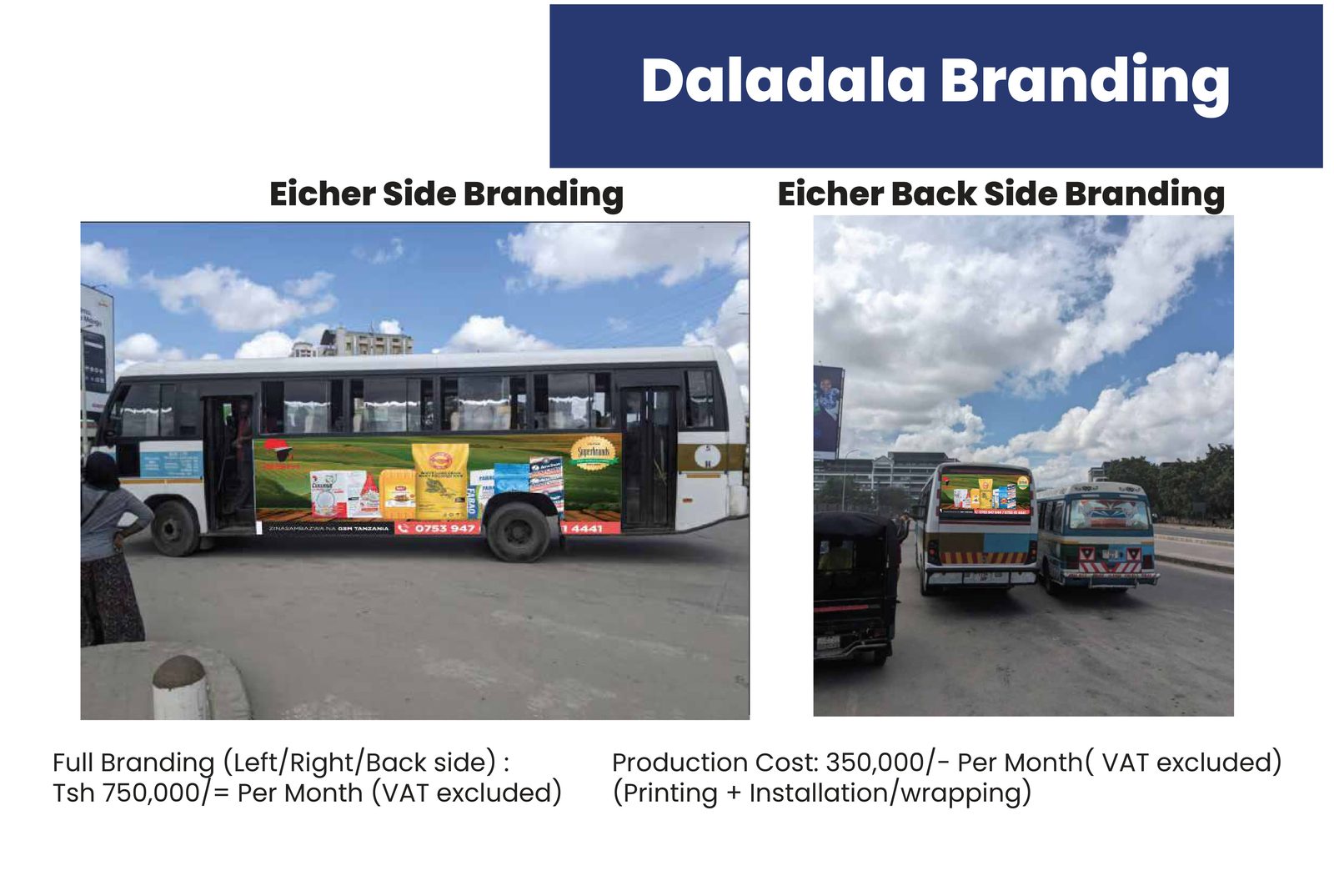 Daladala with rear and side brand branding